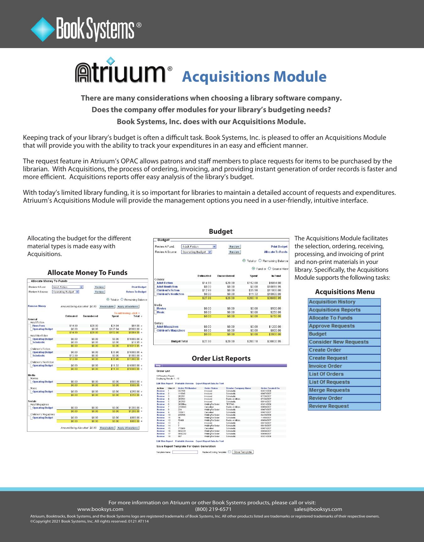 Acquisitions Module brochure