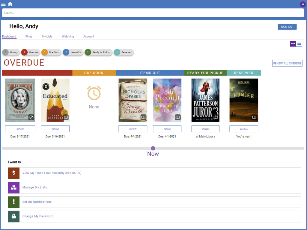 Patron Account Dashboard Image